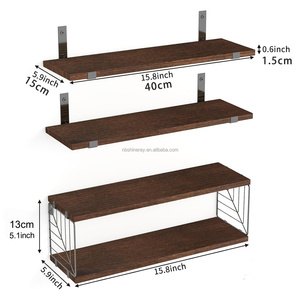 4 Tier Industrial Wall Mounted Decor Over Toilet Steel &amp; Wood Basket with Leaf <strong>Vein</strong> Design Floating Shelves for Bathroom - Product Image 2