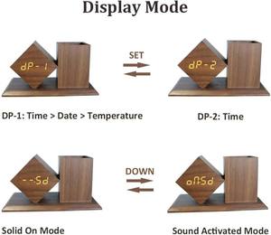 Horloge de bureau numérique en bois avec porte-stylo, commande vocale, LED, 3 réglages d'alarme, température, organisateur de bureau pour la décoration de la maison et du bureau - Product Image 4