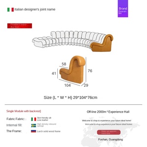 Canapé en cuir véritable en forme de S incurvé, cuir de serpent italien, design moderne, combinaison modulaire, ensemble de salon - Product Image 6