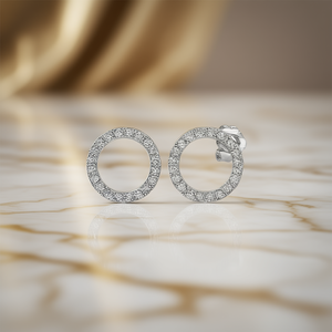 Orecchini a Cerchio Minimalisti con Diamanti in Argento 925, Taglio Brillante Rotondo, Montatura a Pavé, Stile Geometrico per Uso Quotidiano Femminile - Product Image 2