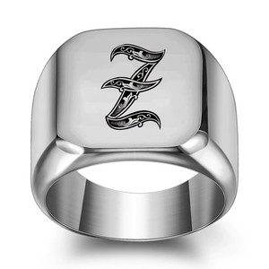 Anello Personalizzato in Acciaio Inox <span class=keywords><strong>con</strong></span> <span class=keywords><strong>Nome</strong></span> 3D, Iniziali, Anelli Unisex Hip-Hop Punk, Anello Impilabile in Stile Old English - Product Image 5