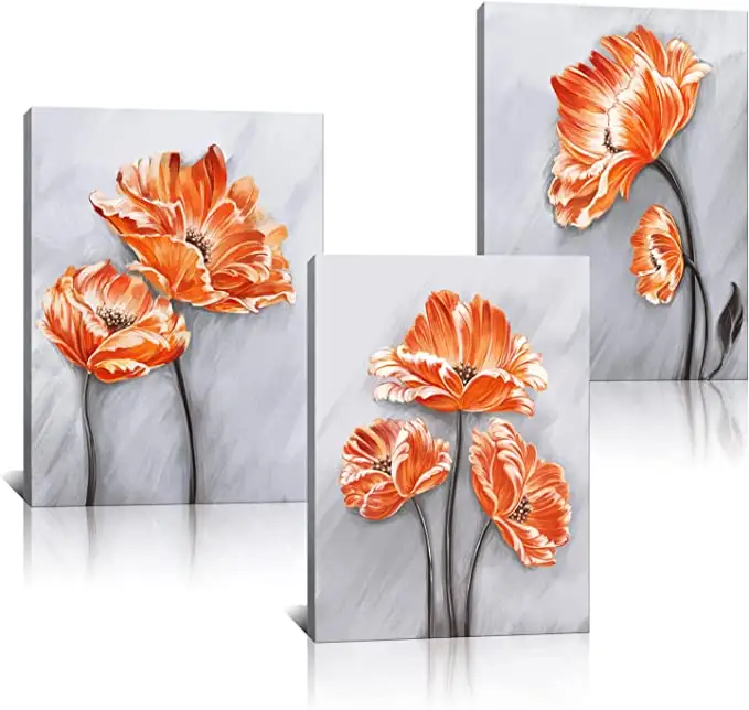 Wall art paintings Wall Painting Orange Flower Canvas Wall Art Pictures of Poppy Flowers for Home Decoration