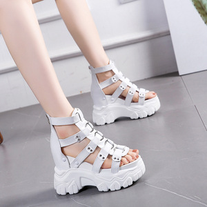 <span class=keywords><strong>Sandales</strong></span> compensées à plateforme carrée ouverte pour <span class=keywords><strong>femme</strong></span>, nouvelle collection été 2025, design tendance, semelle intérieure compensée de 12 <span class=keywords><strong>cm</strong></span>, 3 options de couleurs, à lacets, en PU - Product Image 2