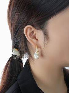 Không thường xuyên Bông tai pháp Baroque Bông tai ngọc trai sang trọng cao cấp Bông tai cho phụ nữ - Product Image 4