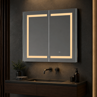 Armoire à miroir à double porte avec éclairage LED, étagères en verre trempé et fonction anti-buée pour projets de salles de bain d'hôtel
