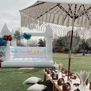 Outdoor wedding party event juegos infantiles happy inflatable white castle house blow up bouncehouse