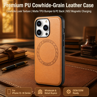 Étui magnétique en cuir grainé PU pour iPhone 12 13 14 15 16 17 18 avec recharge sans fil