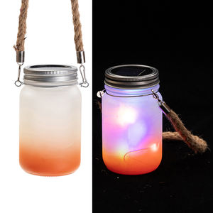 Topjlh Luces colgantes solares de hadas Linternas de tarro de albañil de vidrio transparente <span class=keywords><strong>con</strong></span> mango de cuerda de cáñamo Luces decorativas para exteriores para jardín - Product Image 1