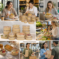Bol en papier kraft avec couvercle, qualité alimentaire, couvercle transparent anti-fuite, plusieurs tailles pour salades, soupes, restaurants, à emporter