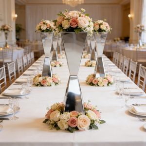 Supports à fleurs hauts en acier inoxydable doré et argenté, décorations de table, centres de table pour mariage - Product Image 6