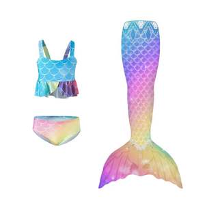 Traje de Baño de Sirena de Tres Piezas Personalizado para Niñas, con Estampado Moderno - Product Image 4