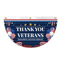 Drapeau personnalisé patriotique plissé en forme de demi-éventail, bannière de véranda pour le Memorial Day, avec inscription « Merci aux héros » et « Hommage aux services militaires »