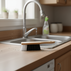 Brosse à main avec poils noirs et blancs, manche en bois, pour les tâches de nettoyage - Product Image 3