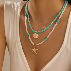 Collier en céramique coloré avec breloques en forme d'étoile de mer, style plage pour femmes - Product Image 4