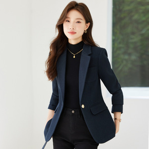 Women's Woolen Blazer Purple Military Green Navy Blue Solid Color Anti-Wrinkle Professional Office Wear - Product Image 3