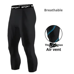 กางเกงเลกกิ้งกีฬาผู้ชายผ้าโพลีเอสเตอร์แบบแห้งเร็ว ระบายอากาศได้ดี พิมพ์โลโก้ได้ตามต้องการ สำหรับออกกำลังกาย วิ่ง ฟิตเนส รับผลิตแบบ OEM จำนวนมาก - Product Image 5