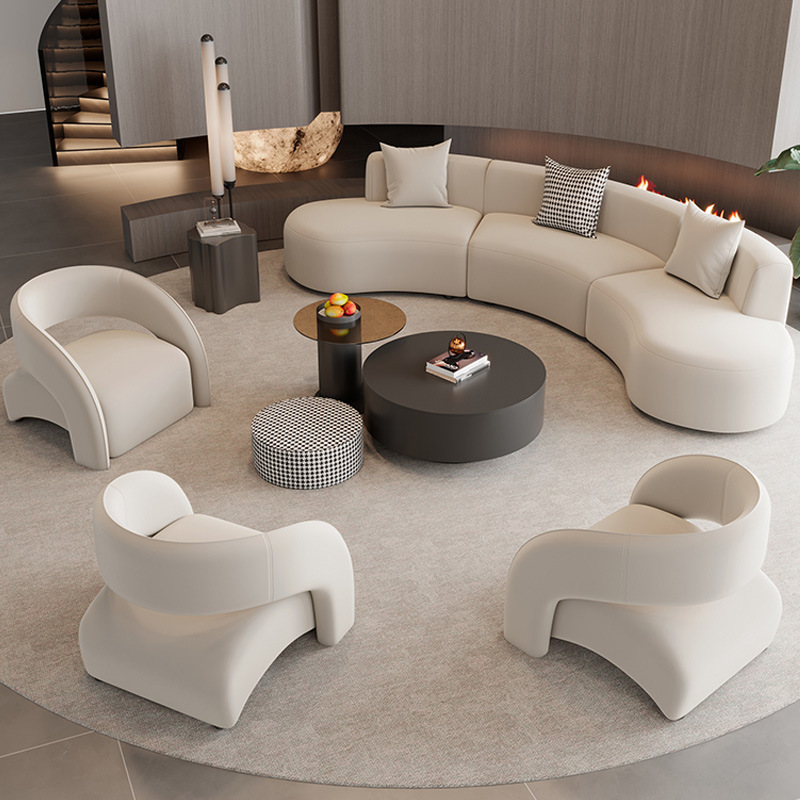Modern Multifunctional Hotel Lobby Office Reception Corner Arc-Shaped Sofa Coffee Table Set