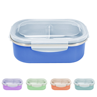 Boîte à lunch bento en plastique PP sans BPA, 2 compartiments, étanche, réutilisable, portable, empilable, pour l'école, la cuisine
