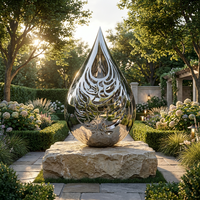 Sculpture Goutte d'Eau Feng Shui en Acier Inoxydable, Statue Moderne Polie en Forme de Larme pour Décoration Extérieure de Jardin, Parc, Place, Hôtel, Centre Commercial