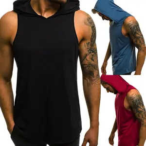 Débardeur de sport à capuche pour hommes, t-shirt sans manches, découpe musculaire, musculation et gymnastique, new, 2020