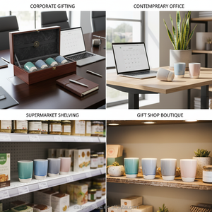 Ensemble de tasses à thé en céramique avec logo personnalisé et glaçure dégradée, mug à café sans anse en grès pour le bureau et la maison - Product Image 4