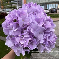Nouvelles fleurs artificielles d'hortensia en soie imprimées en 3D, 5 têtes pour 50 cm de hauteur, feuilles de simulation pour utilisation murale