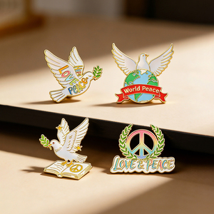 Épinglette émaillée Colombe de la Paix, Symbole <span class=keywords><strong>Amour</strong></span> & Paix, Thème Paix Mondiale, en Alliage de Zinc et Émail Souple - Product Image 1