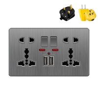Interruptor de Pared Eléctrico Universal Gris de 13A con 2 Tomas USB (Tipo-C y A), Interruptor de Atenuación para Ventilador, Material de PC, 250V