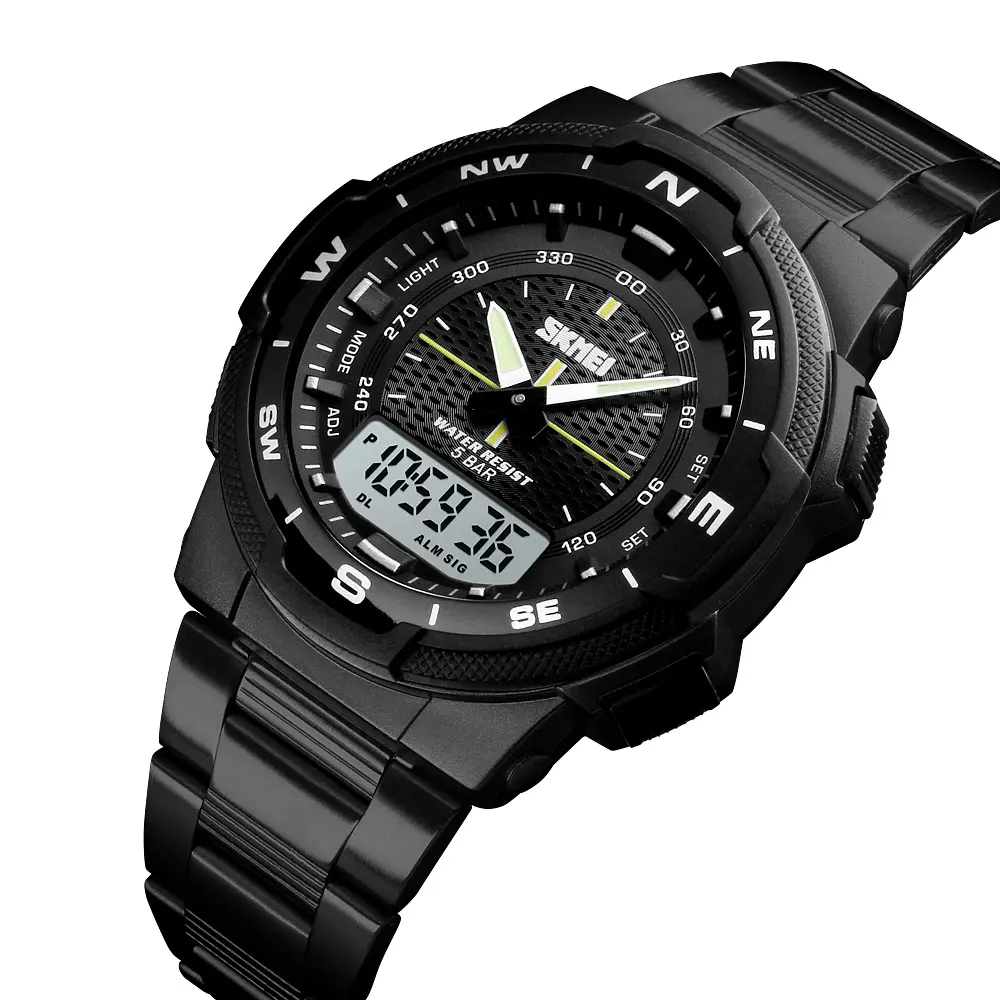 skmei 1370 jam tangan pria men dual time gold Stainless Steel 50m waterproof sports watch relojes digital watches