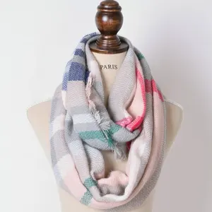 Mode femmes pas cher 72 couleurs stock nouveau acrylique à carreaux hiver snood écharpe tartan à carreaux infini écharpe