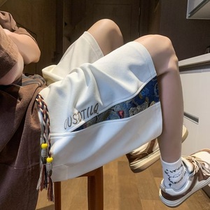 Shorts de <span class=keywords><strong>basket</strong></span> décontractés pour hommes, coupe ample, texture gaufrée, tissu polyester effet coton, micro-extensible, style coréen chic - Product Image 2