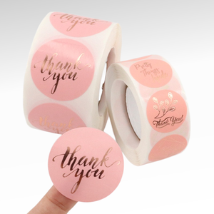 Vendita calda Logo personalizzato stampa rotolo carta adesiva blu oro stampaggio metallo trasparente rotondo grazie sigillo etichetta adesiva - Product Image 1