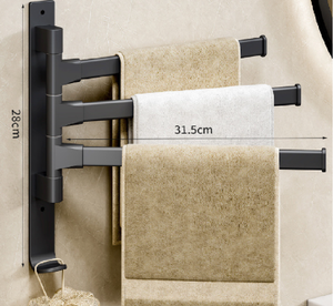 Porte-serviettes rotatif à 2 niveaux en acier inoxydable noir mat pour salle de bain, double barre porte-serviettes - Product Image 5
