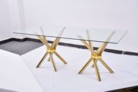 Table de salle à manger rectangulaire moderne en acier inoxydable avec base dorée, personnalisable pour hôtels, mariages et événements scolaires (vente en gros)