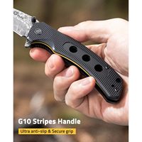 Couteau de poche Cvlife Damascus 3,26 pouces, couteau pliant EDC avec ouverture à l'aide d'un flipper, pour le bushcraft, le camping, la randonnée et la pêche