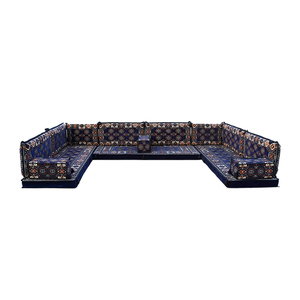 Siège de sol avec coussin de canapé-lit <span class=keywords><strong>futon</strong></span> sectionnel en forme de U arabe bleu marine personnalisable avec fonction rembourrée - Product Image 6