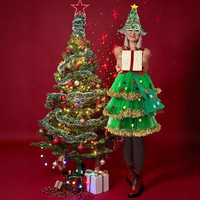 Ensemble de costumes d'Arbre de Noël 2026 pour femmes et enfants, comprenant robe en polyester, chapeau, sac et monture de lunettes, pour fêtes de Noël et cosplay