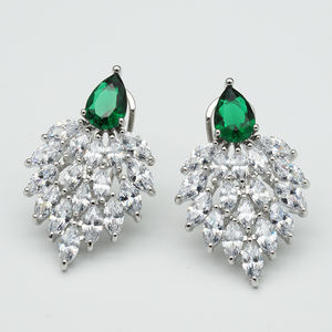 Creative Retro Versatile Leaf Ear Clip Ear <strong>Pin</strong> Women's Copper Rhodium Plated Wedding Luxury Earrings Crystal Statement Earrings - Product Image 1