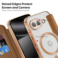 Étui portefeuille en cuir avec clip à cartes et aimant, coque transparente pour Google Pixel 10A 9 Pro XL 8A 7A, placage, compatible charge sans fil, étui à rabat