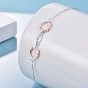 패션 보석 925 스털링 실버 투 톤 간단한 말 스냅 초커 목걸이 - Product Image 4