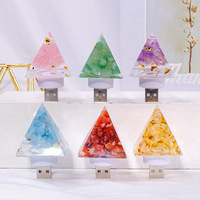 Lámpara Nocturna USB con Forma de Pirámide de Resina y Cristales Naturales, Lámpara Nocturna Portátil Creativa para el Hogar