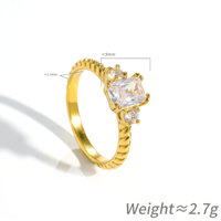 Cincin BUSTYLE JZ020 Jepang Korea terlaris, persegi, zircon, stainless steel, mewah ringan, gaya minimalis sehari-hari, dilapisi elektroplating