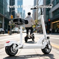 Trottinette électrique pliable pour adultes 48V blanche avec siège, roues en alliage d'aluminium de 10 pouces, moteur sans balais, double batterie au lithium, autonomie de 120 km