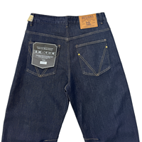 Jean en denim indigo brut pour homme, coupe classique, cinq poches, jambe large, pantalon de travail, surpiqûres contrastées, hiver, bleu foncé moyen