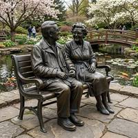 Sculpture de couple âgé assis sur un banc, style antique, taille réelle, en bronze, pour jardin universitaire, statue en bronze