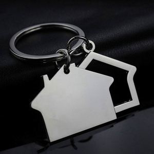 House Shape Keychain Blank Engrave Sublimation Metal Key Chain <b>Custom</b> Key Ring Beer Bottle Opener Keychain Real Estate Key Ring - Product Image 1