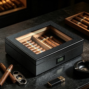 Humidor de madera maciza premium con grabado de logotipo personalizado para colección privada de puros, para caja de puros - Product Image 1