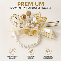 Corsage de poignet en métal Double Bonheur avec perles et ruban de satin, fleur de main pour mariée, demoiselle d'honneur, mariage, banquet, fête prénuptiale, décoration