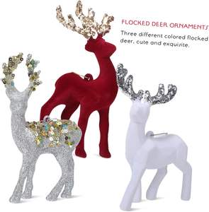 Navidad Flocking Plastic Flashing Reindeer <b>Christmas</b> Reindeer <b>Wooden</b> Elk Ornaments Xmas Holiday Decorations - Product Image 2