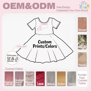 OEM ODM Robes de fête pour filles à manches courtes sans dos à volants et fleurs Robes décontractées pour jeunes filles Impression personnalisée Âge 2-12 - Product Image 2